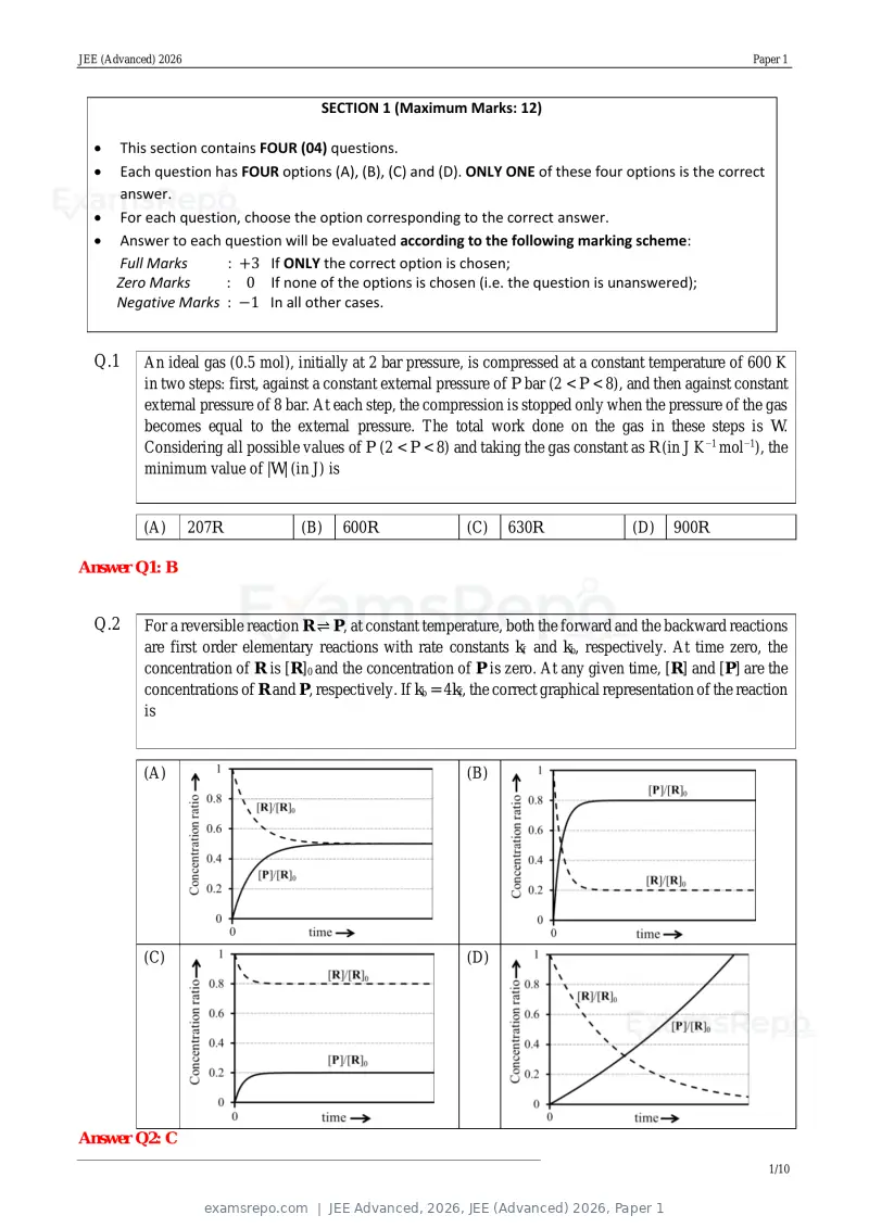JEE Advanced 2026 answer key, JEE (Advanced) 2026, Paper 1, page 26 of 35