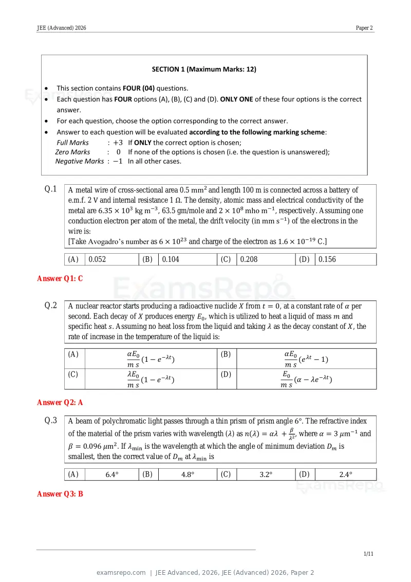 JEE Advanced 2026 answer key, JEE (Advanced) 2026, Paper 2, page 10 of 30