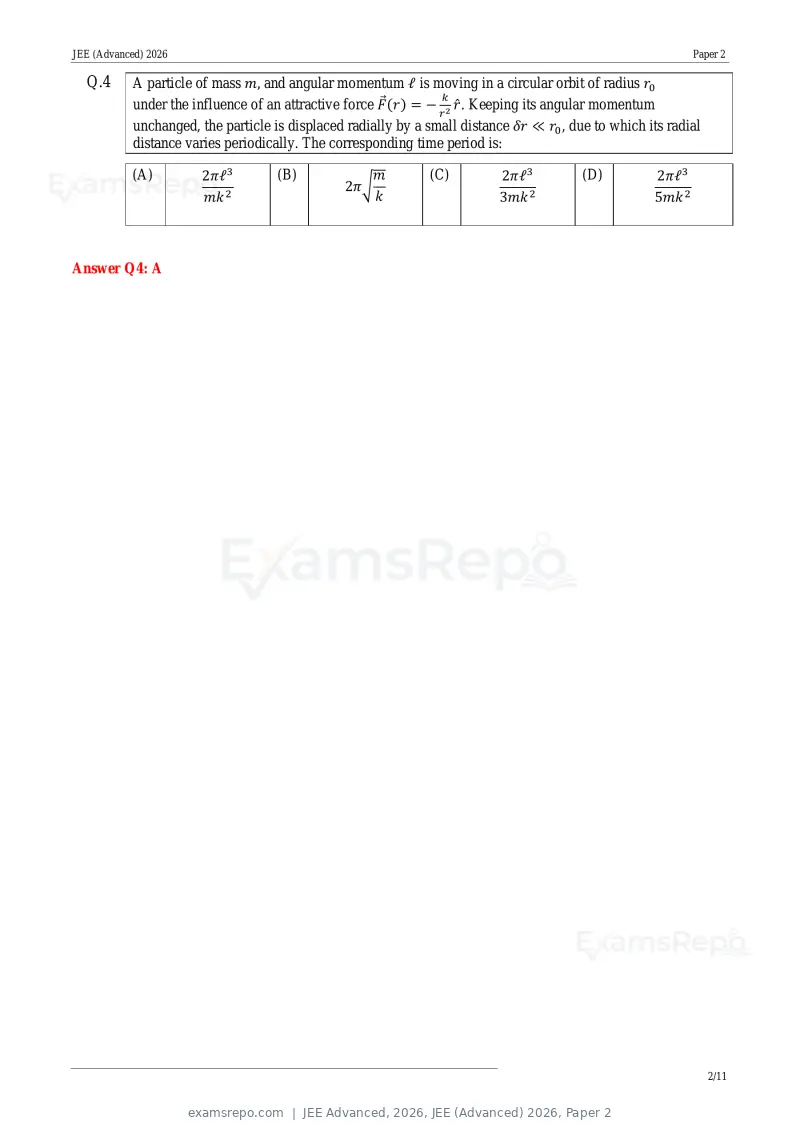 JEE Advanced 2026 answer key, JEE (Advanced) 2026, Paper 2, page 11 of 30