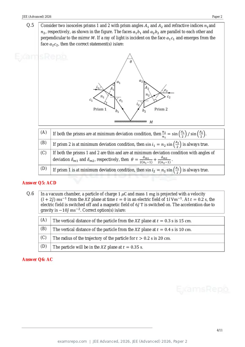 JEE Advanced 2026 answer key, JEE (Advanced) 2026, Paper 2, page 13 of 30