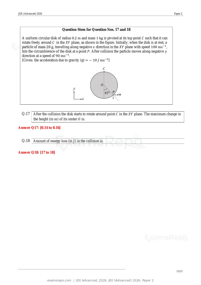JEE Advanced 2026 answer key, JEE (Advanced) 2026, Paper 2, page 20 of 30