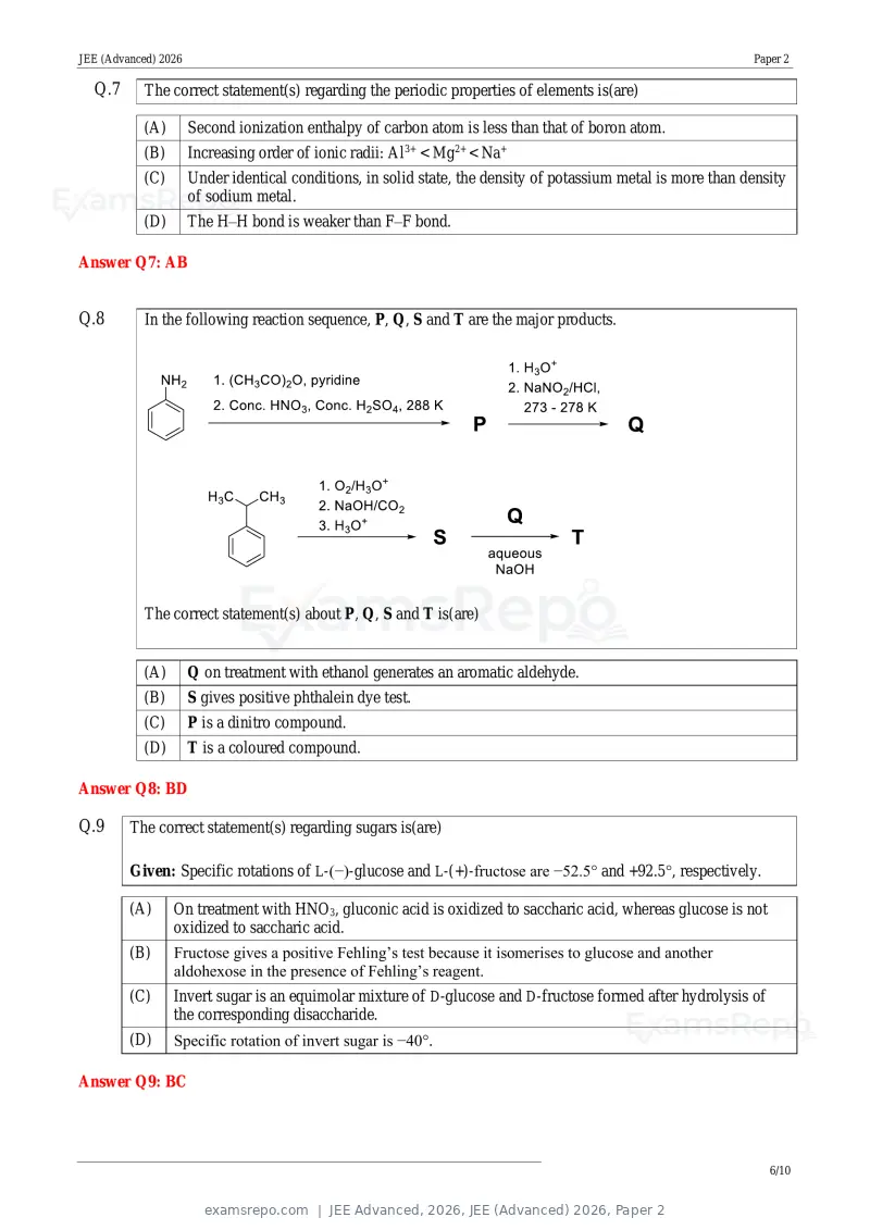 JEE Advanced 2026 answer key, JEE (Advanced) 2026, Paper 2, page 26 of 30