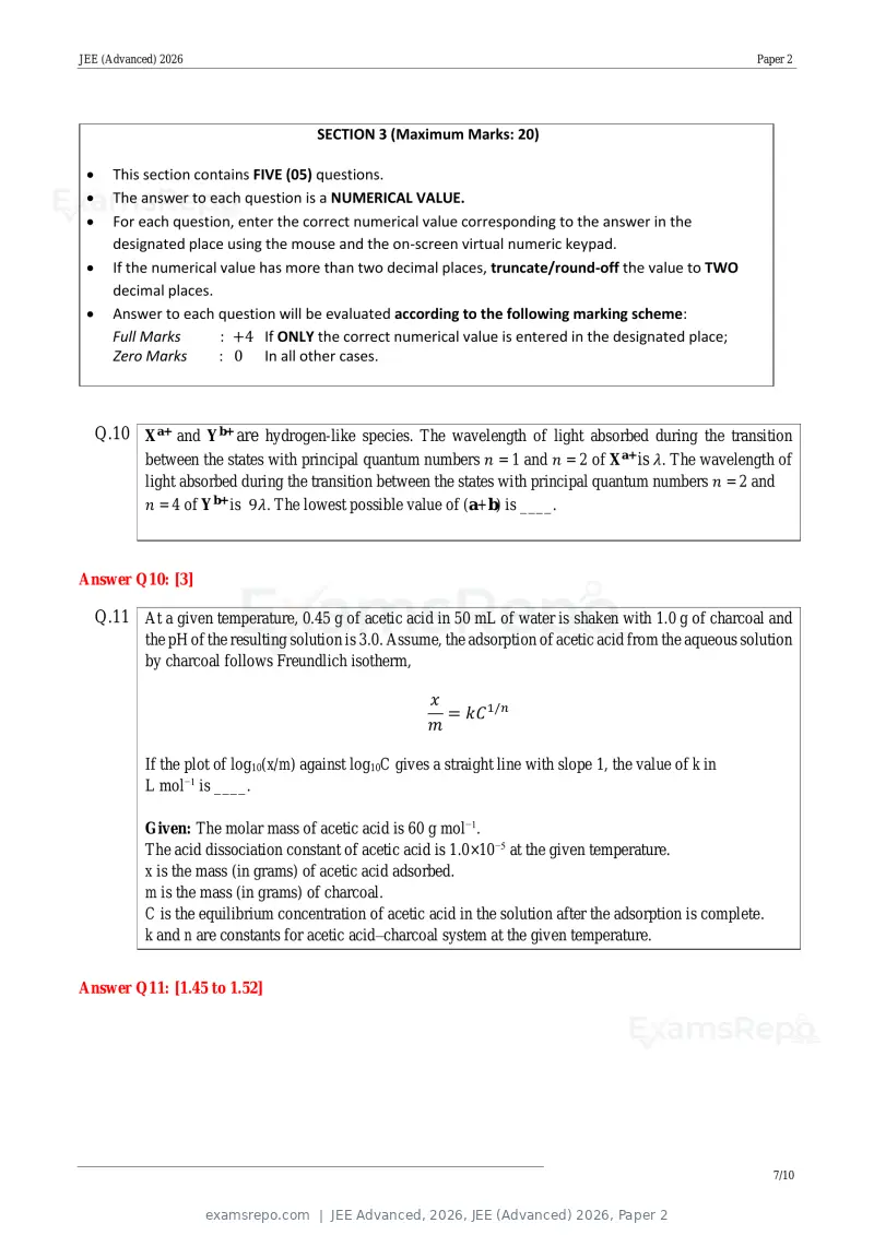 JEE Advanced 2026 answer key, JEE (Advanced) 2026, Paper 2, page 27 of 30