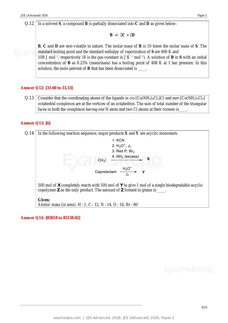 JEE Advanced 2026 answer key, JEE (Advanced) 2026, Paper 2, page 28 of 30