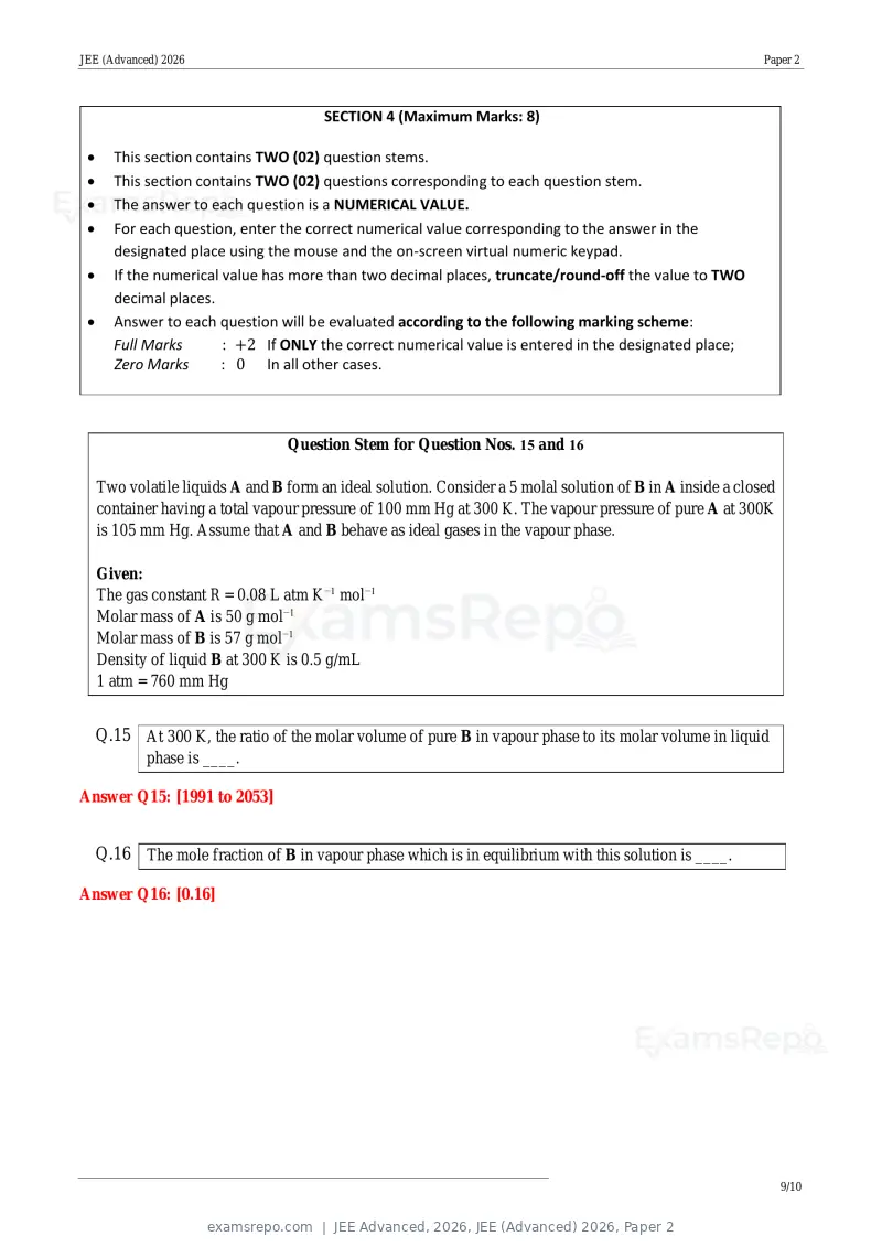 JEE Advanced 2026 answer key, JEE (Advanced) 2026, Paper 2, page 29 of 30
