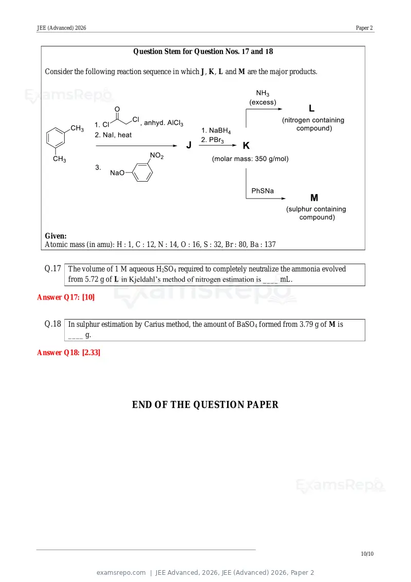 JEE Advanced 2026 answer key, JEE (Advanced) 2026, Paper 2, page 30 of 30