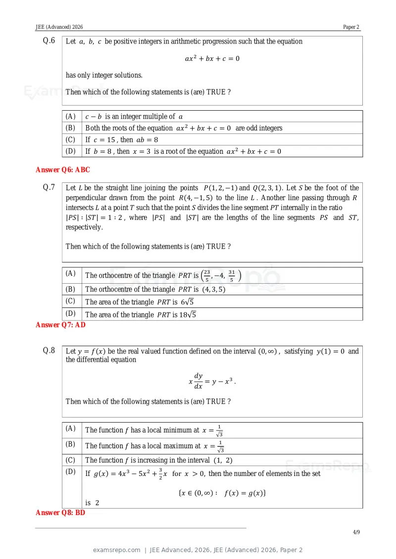 JEE Advanced 2026 answer key, JEE (Advanced) 2026, Paper 2, page 4 of 30