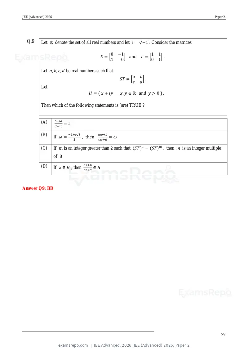 JEE Advanced 2026 answer key, JEE (Advanced) 2026, Paper 2, page 5 of 30
