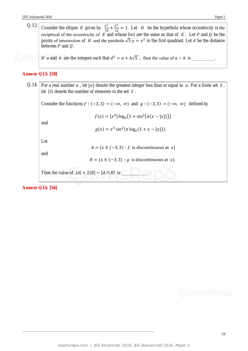 JEE Advanced 2026 answer key, JEE (Advanced) 2026, Paper 2, page 7 of 30