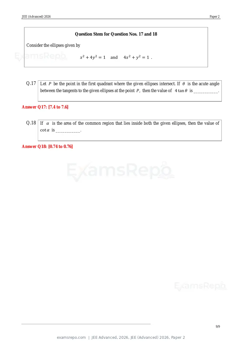JEE Advanced 2026 answer key, JEE (Advanced) 2026, Paper 2, page 9 of 30