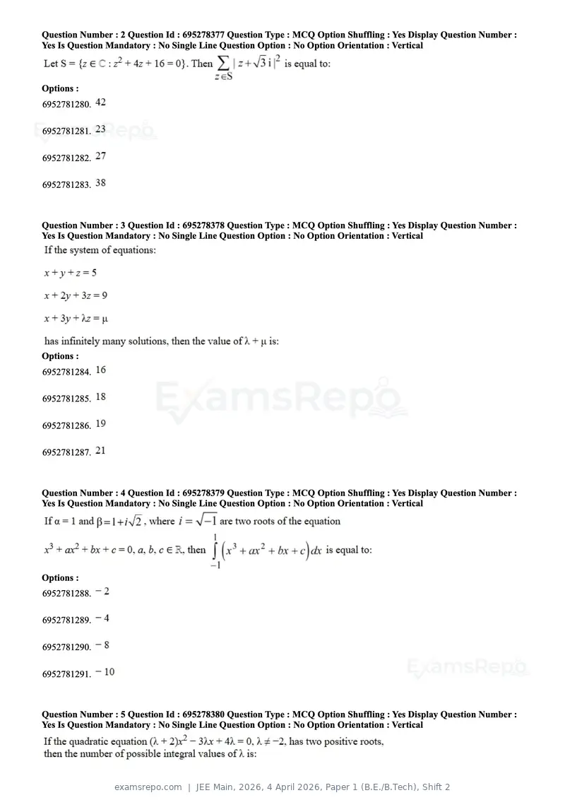 JEE Main 2026 question paper, 4 April 2026, Paper 1 (B.E./B.Tech), Shift 2, page 2 of 30