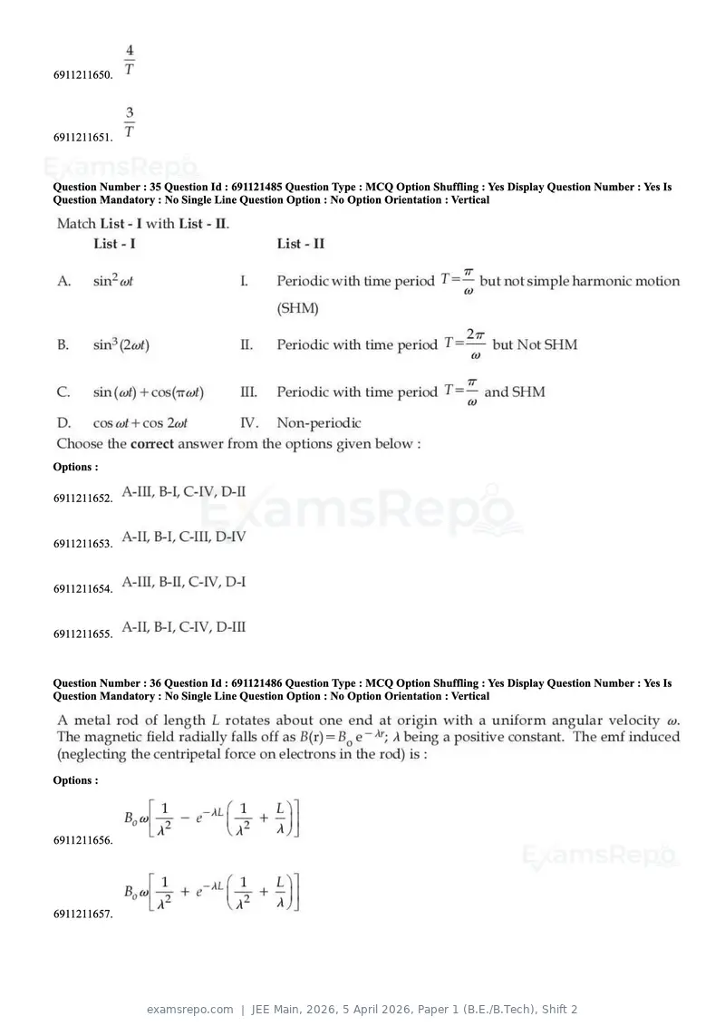 JEE Main 2026 question paper, 5 April 2026, Paper 1 (B.E./B.Tech), Shift 2, page 14 of 30