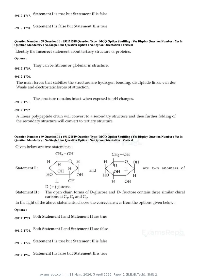 JEE Main 2026 question paper, 5 April 2026, Paper 1 (B.E./B.Tech), Shift 2, page 28 of 30