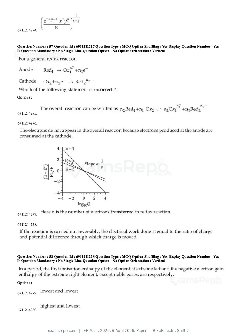 JEE Main 2026 question paper, 6 April 2026, Paper 1 (B.E./B.Tech), Shift 2, page 24 of 31
