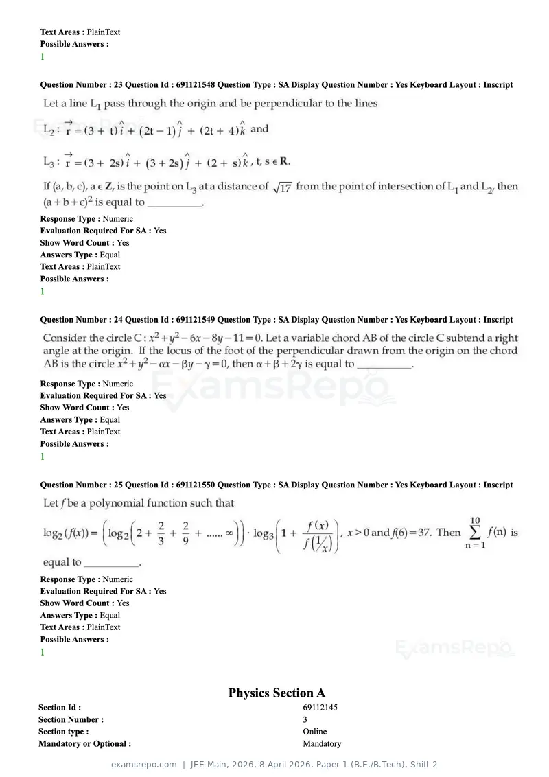 JEE Main 2026 question paper, 8 April 2026, Paper 1 (B.E./B.Tech), Shift 2, page 10 of 31