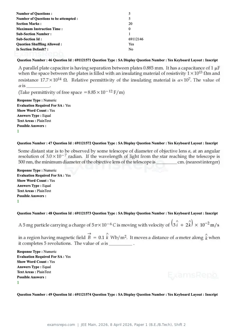 JEE Main 2026 question paper, 8 April 2026, Paper 1 (B.E./B.Tech), Shift 2, page 19 of 31