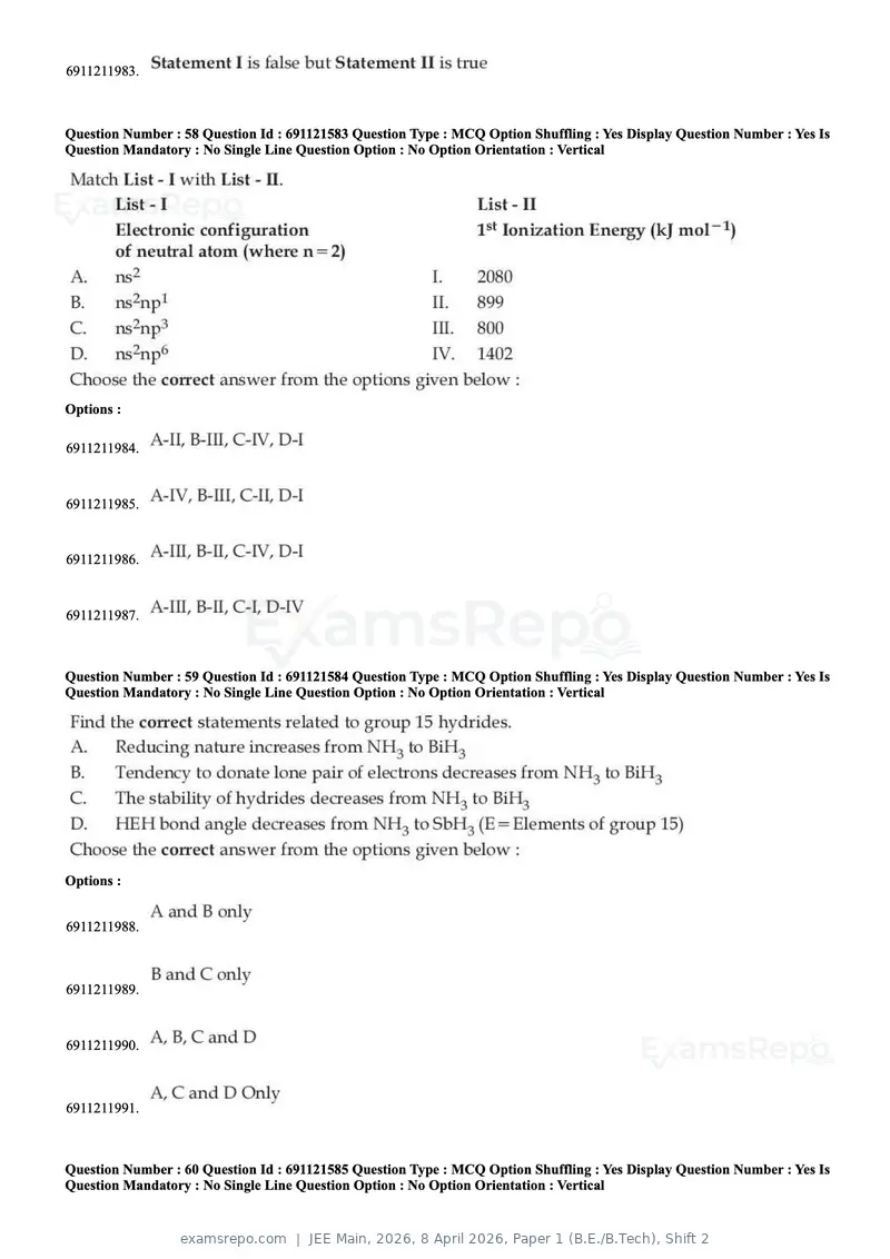 JEE Main 2026 question paper, 8 April 2026, Paper 1 (B.E./B.Tech), Shift 2, page 24 of 31