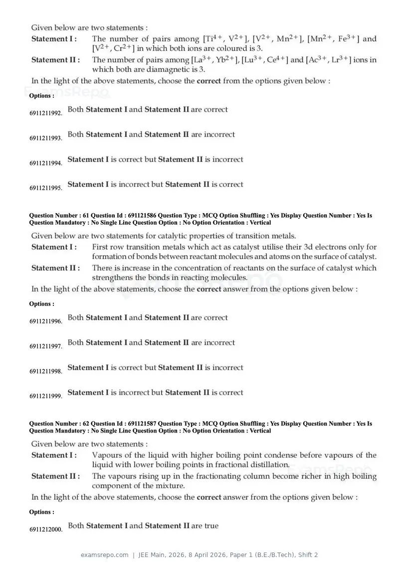 JEE Main 2026 question paper, 8 April 2026, Paper 1 (B.E./B.Tech), Shift 2, page 25 of 31
