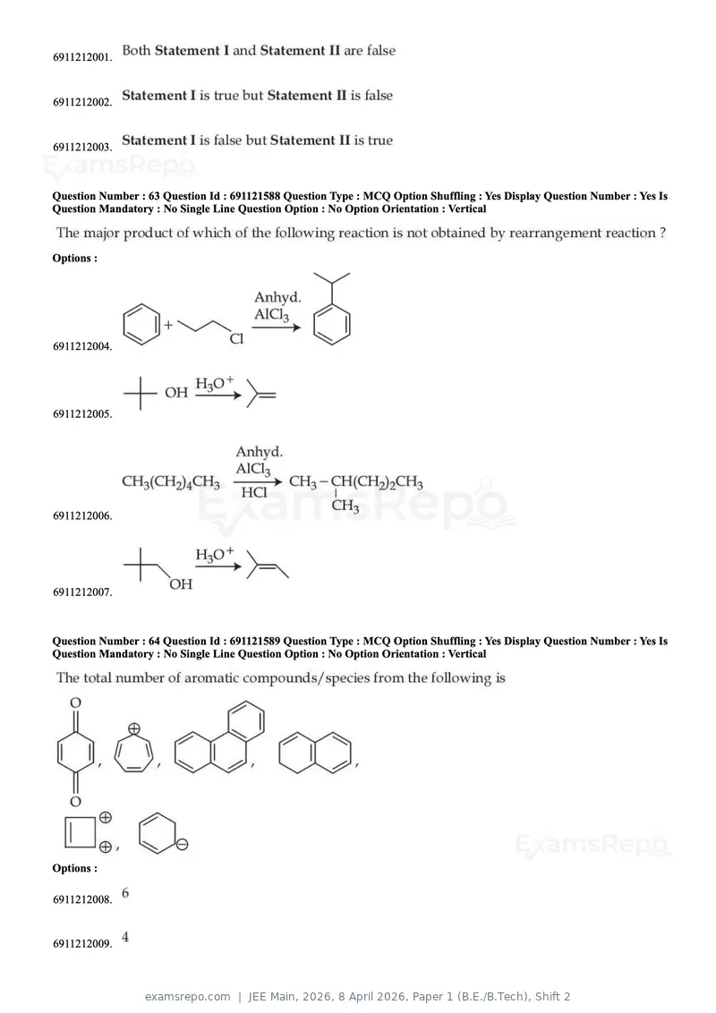 JEE Main 2026 question paper, 8 April 2026, Paper 1 (B.E./B.Tech), Shift 2, page 26 of 31