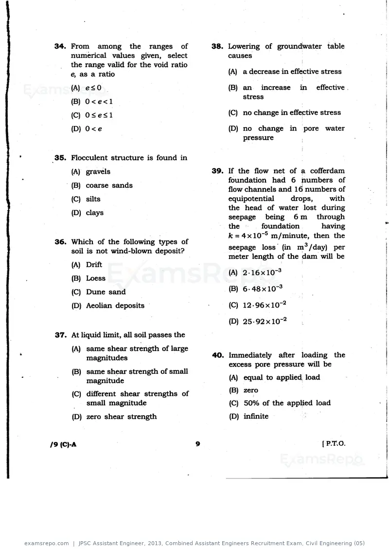 JPSC Assistant Engineer 2013 question paper, Combined Assistant Engineers Recruitment Exam, Civil Engineering (05), page 9 of 16