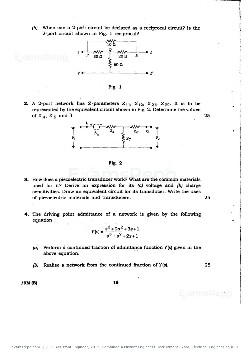 JPSC Assistant Engineer 2013 question paper, Combined Assistant Engineers Recruitment Exam, Electrical Engineering (05), page 16 of 20