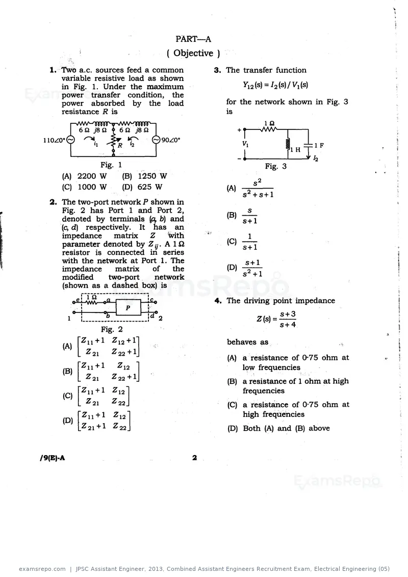 JPSC Assistant Engineer 2013 question paper, Combined Assistant Engineers Recruitment Exam, Electrical Engineering (05), page 2 of 20