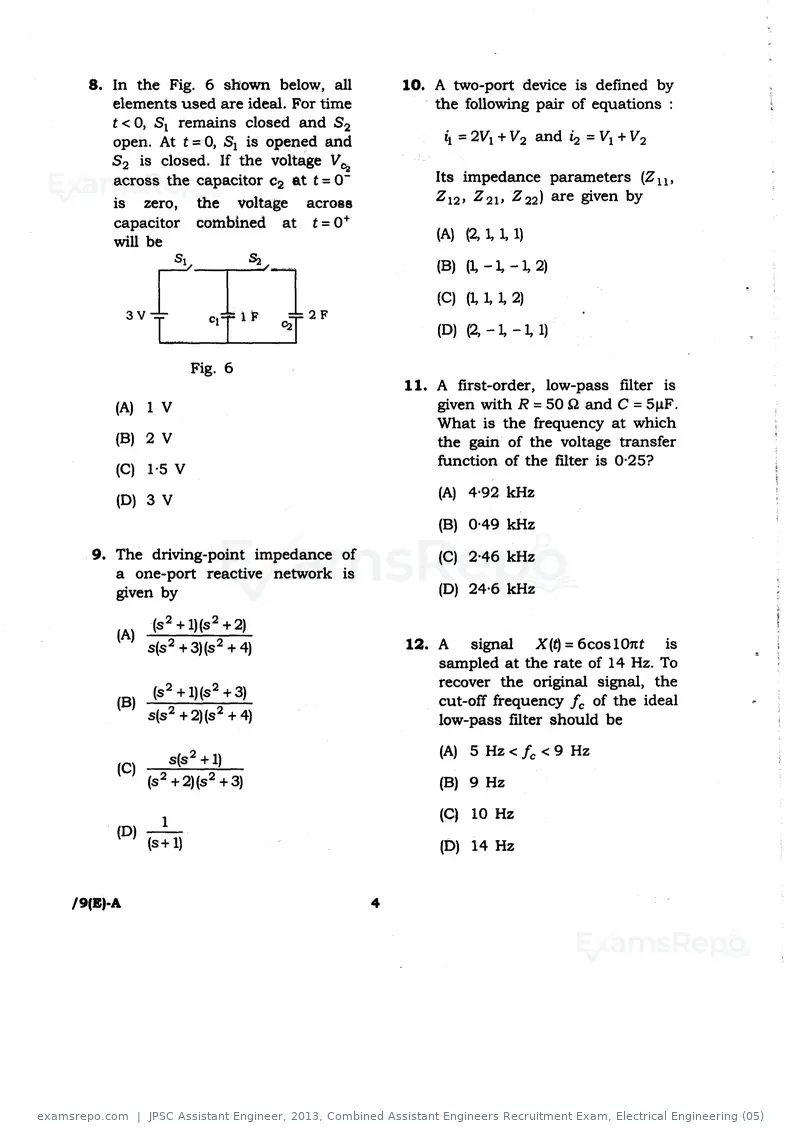 JPSC Assistant Engineer 2013 question paper, Combined Assistant Engineers Recruitment Exam, Electrical Engineering (05), page 4 of 20