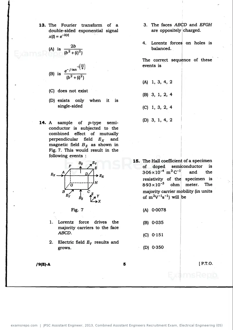JPSC Assistant Engineer 2013 question paper, Combined Assistant Engineers Recruitment Exam, Electrical Engineering (05), page 5 of 20