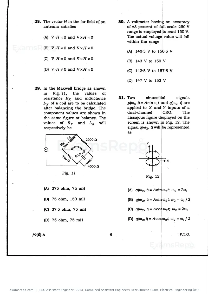 JPSC Assistant Engineer 2013 question paper, Combined Assistant Engineers Recruitment Exam, Electrical Engineering (05), page 9 of 20