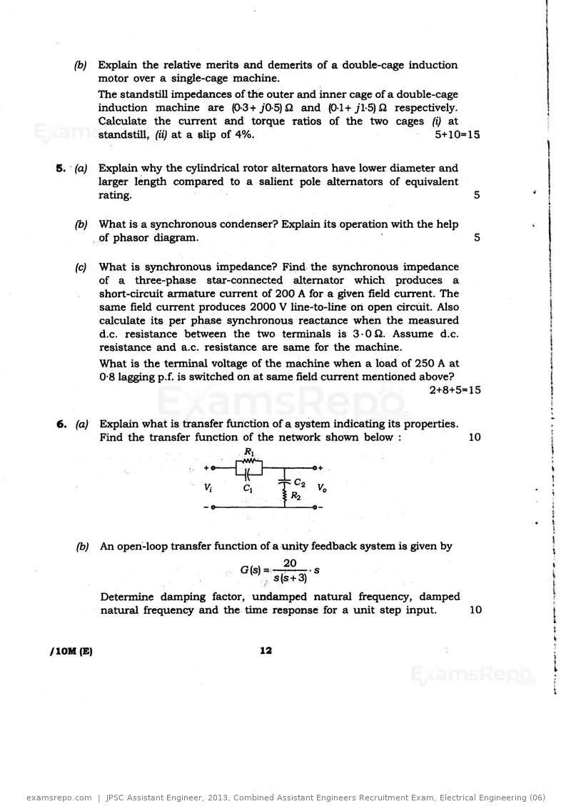 JPSC Assistant Engineer 2013 question paper, Combined Assistant Engineers Recruitment Exam, Electrical Engineering (06), page 12 of 16