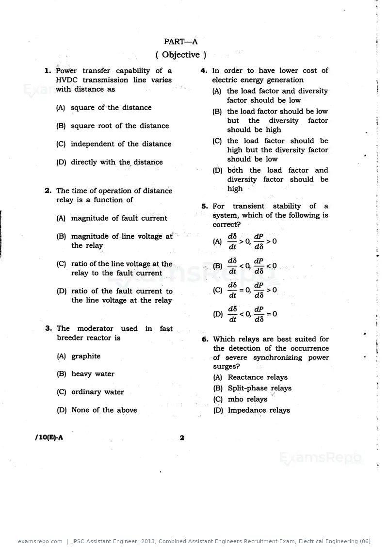 JPSC Assistant Engineer 2013 question paper, Combined Assistant Engineers Recruitment Exam, Electrical Engineering (06), page 2 of 16
