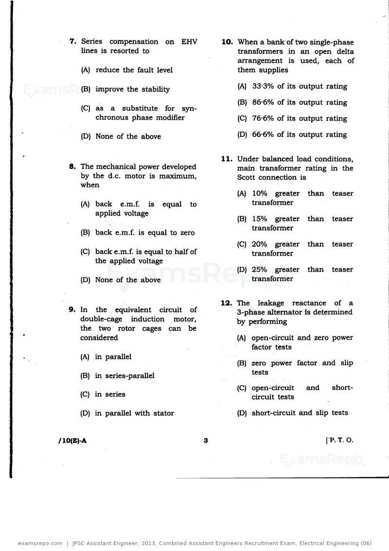 JPSC Assistant Engineer 2013 question paper, Combined Assistant Engineers Recruitment Exam, Electrical Engineering (06), page 3 of 16