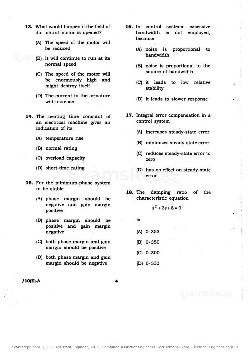 JPSC Assistant Engineer 2013 question paper, Combined Assistant Engineers Recruitment Exam, Electrical Engineering (06), page 4 of 16