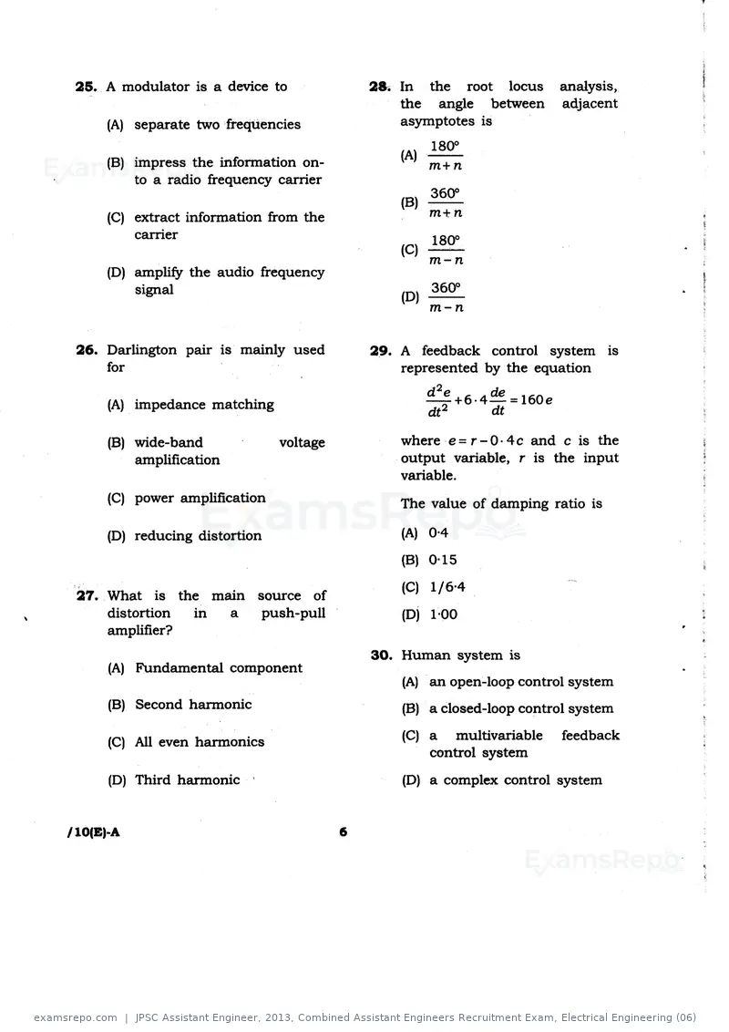 JPSC Assistant Engineer 2013 question paper, Combined Assistant Engineers Recruitment Exam, Electrical Engineering (06), page 6 of 16