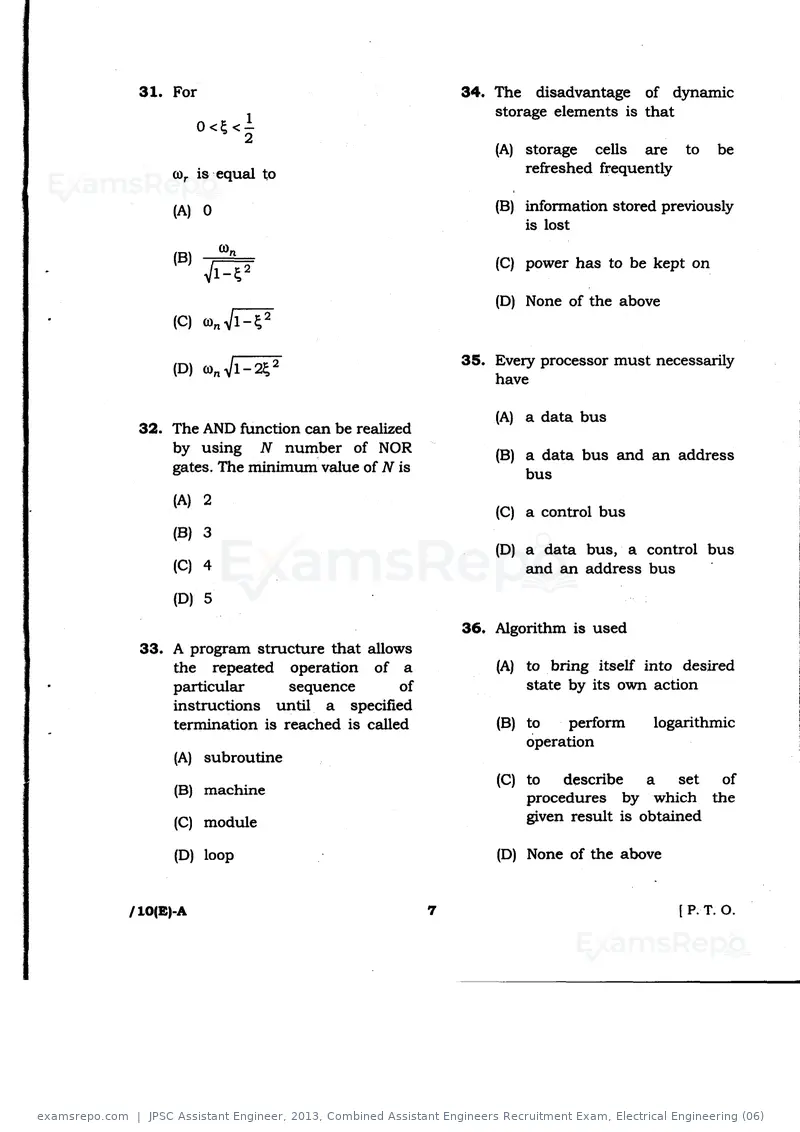 JPSC Assistant Engineer 2013 question paper, Combined Assistant Engineers Recruitment Exam, Electrical Engineering (06), page 7 of 16