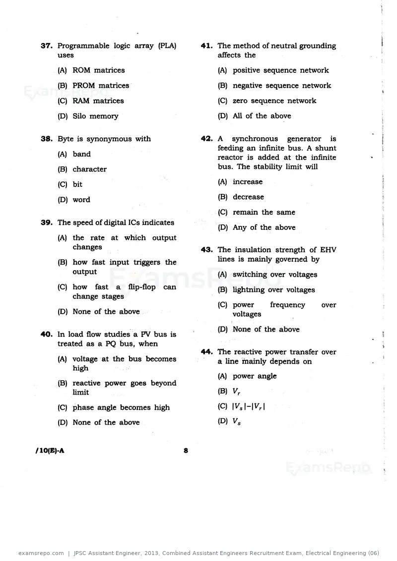 JPSC Assistant Engineer 2013 question paper, Combined Assistant Engineers Recruitment Exam, Electrical Engineering (06), page 8 of 16