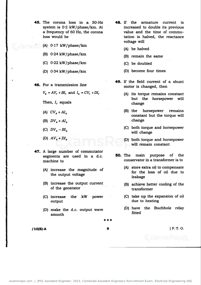 JPSC Assistant Engineer 2013 question paper, Combined Assistant Engineers Recruitment Exam, Electrical Engineering (06), page 9 of 16