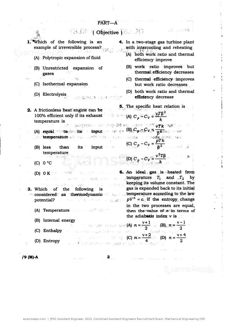 JPSC Assistant Engineer 2013 question paper, Combined Assistant Engineers Recruitment Exam, Mechanical Engineering (05), page 2 of 12