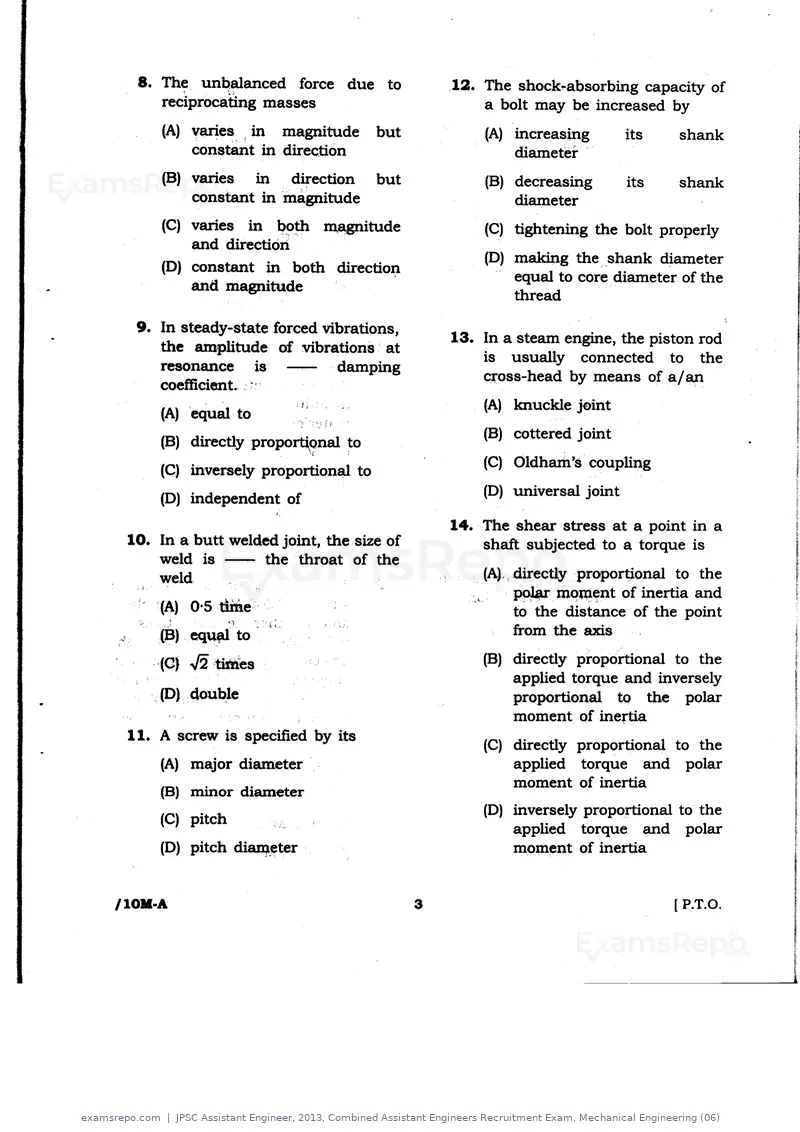 JPSC Assistant Engineer 2013 question paper, Combined Assistant Engineers Recruitment Exam, Mechanical Engineering (06), page 3 of 16