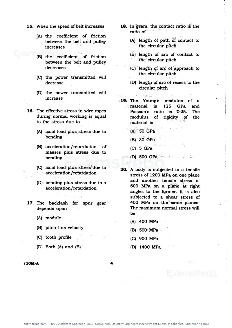 JPSC Assistant Engineer 2013 question paper, Combined Assistant Engineers Recruitment Exam, Mechanical Engineering (06), page 4 of 16