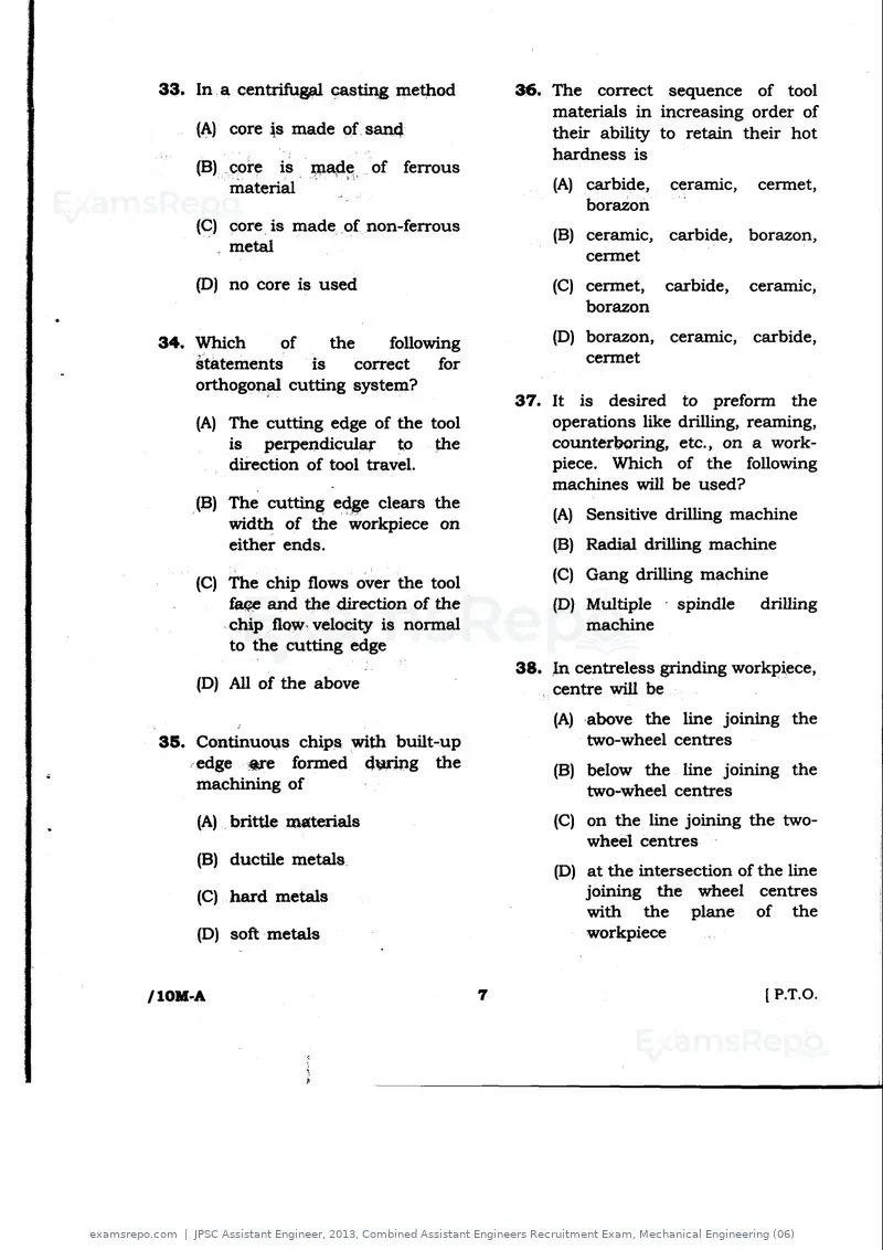 JPSC Assistant Engineer 2013 question paper, Combined Assistant Engineers Recruitment Exam, Mechanical Engineering (06), page 7 of 16