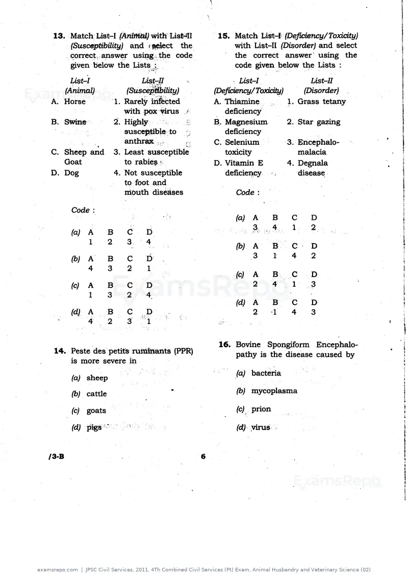 JPSC Civil Services 2011 question paper, 4Th Combined Civil Services (Pt) Exam, Animal Husbandry and Veterinary Science (02), page 6 of 32