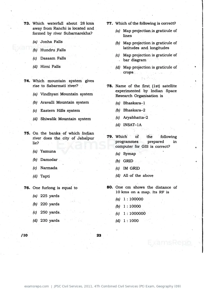 JPSC Civil Services 2011 question paper, 4Th Combined Civil Services (Pt) Exam, Geography (09), page 22 of 32