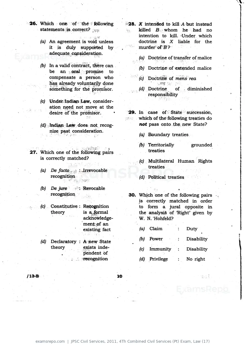JPSC Civil Services 2011 question paper, 4Th Combined Civil Services (Pt) Exam, Law (17), page 10 of 32