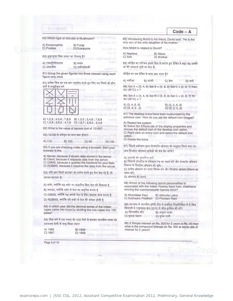 JSSC CGL 2012 question paper, Assistant Competitive Examination 2012, Preliminary, General Knowledge, page 9 of 16