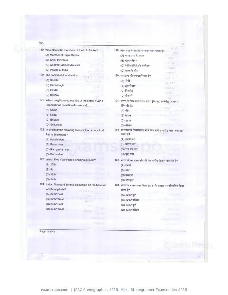 JSSC Stenographer 2015 question paper, Main, Stenographer Examination 2015, page 14 of 40