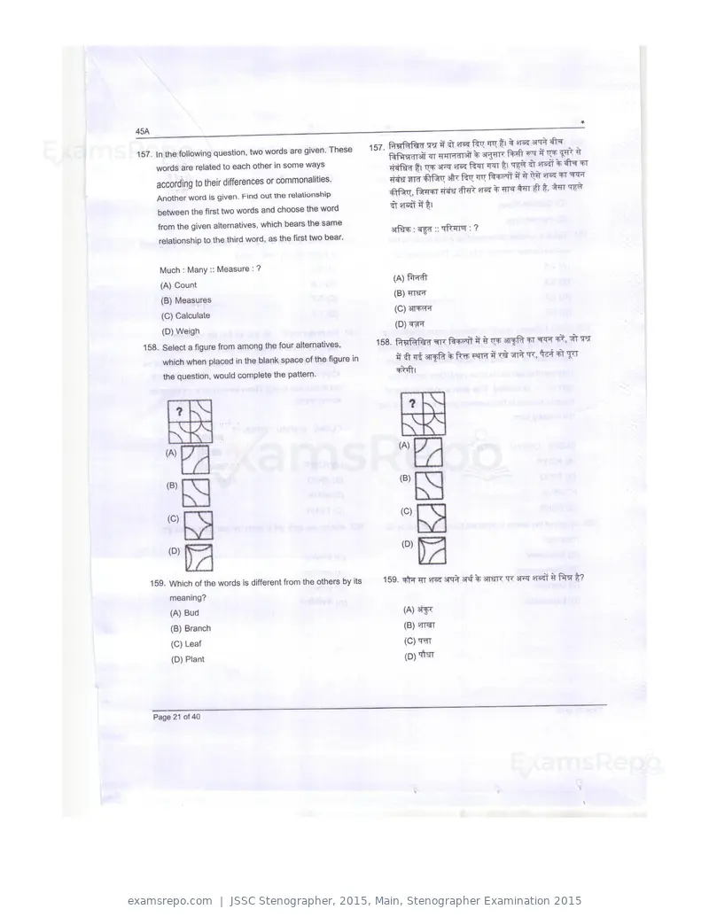 JSSC Stenographer 2015 question paper, Main, Stenographer Examination 2015, page 21 of 40
