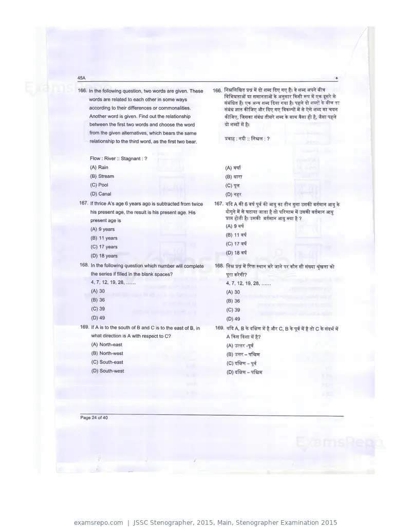 JSSC Stenographer 2015 question paper, Main, Stenographer Examination 2015, page 24 of 40
