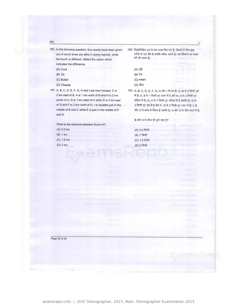 JSSC Stenographer 2015 question paper, Main, Stenographer Examination 2015, page 32 of 40