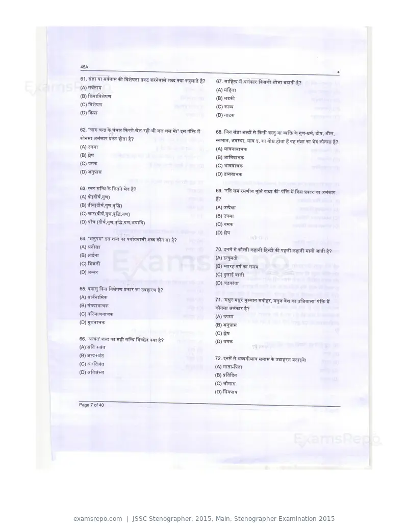 JSSC Stenographer 2015 question paper, Main, Stenographer Examination 2015, page 7 of 40